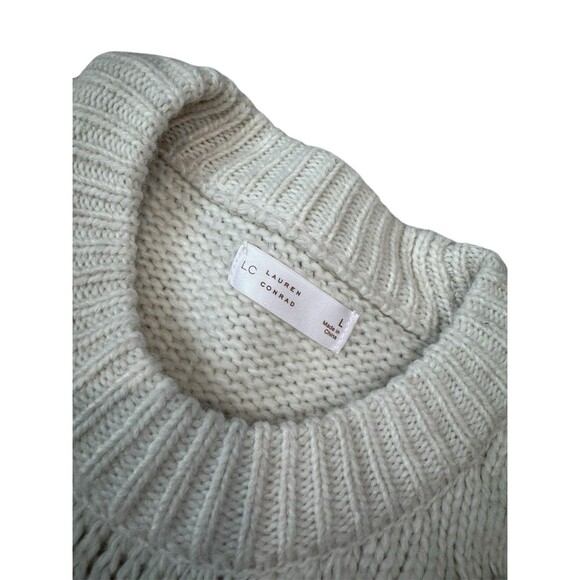 Women's LC Lauren Conrad Sweater Size Large White Cream Cable Knit Crewneck - Picture 9 of 13